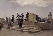 Jean Beraud A Windy Day on the Pont des Arts oil painting reproduction